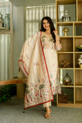 Sonakshi Women's Chandan Viscose Assam Silk Embroidered Beads Kurta Set with Dupatta | Grocsy