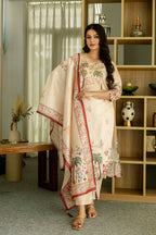 Sonakshi Women's Chandan Viscose Assam Silk Embroidered Beads Kurta Set with Dupatta | Grocsy