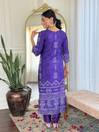 Sonakshi Women's Blue French Crepe Kurta Set with Dupatta | Grocsy
