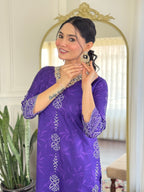 Sonakshi Women's Blue French Crepe Kurta Set with Dupatta | Grocsy