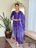Sonakshi Women's Blue French Crepe Kurta Set with Dupatta | Grocsy