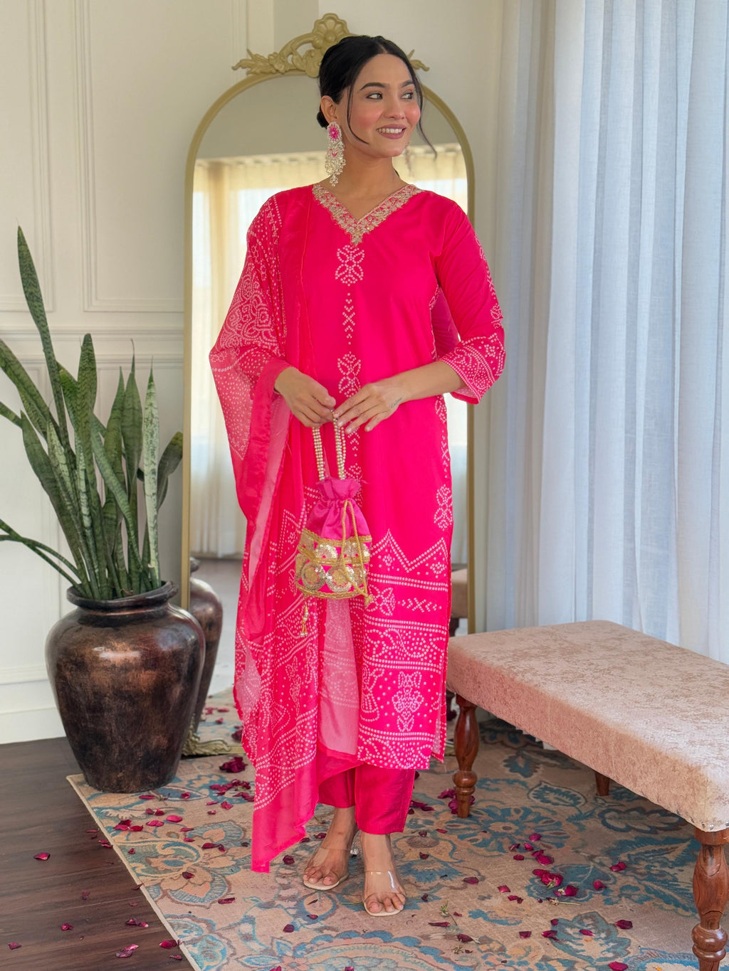 Sonakshi Women's Pink French Crepe Kurta Set with Dupatta | Grocsy