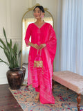 Sonakshi Women's Pink French Crepe Kurta Set with Dupatta | Grocsy