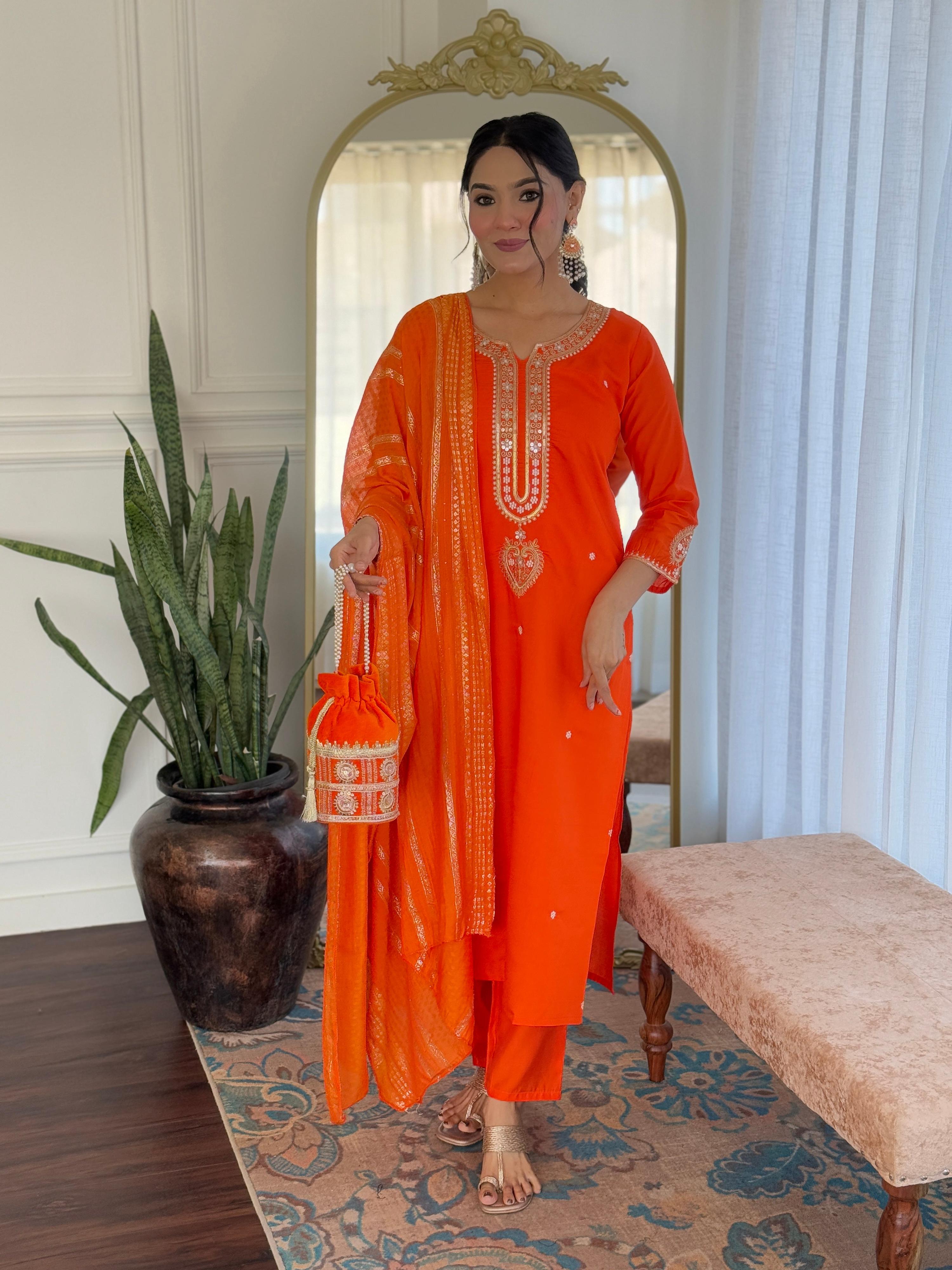 Sonakshi Women's Fenta Viscose Chanderi Kurta Set with Dupatta | Grocsy