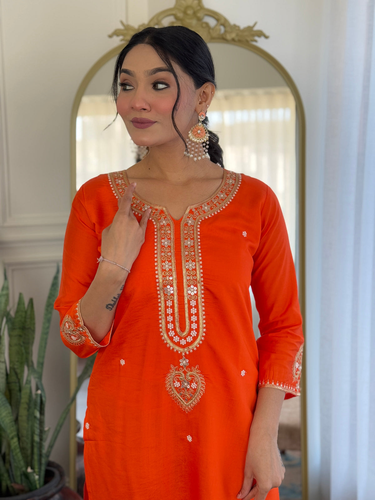 Sonakshi Women's Fenta Viscose Chanderi Kurta Set with Dupatta | Grocsy