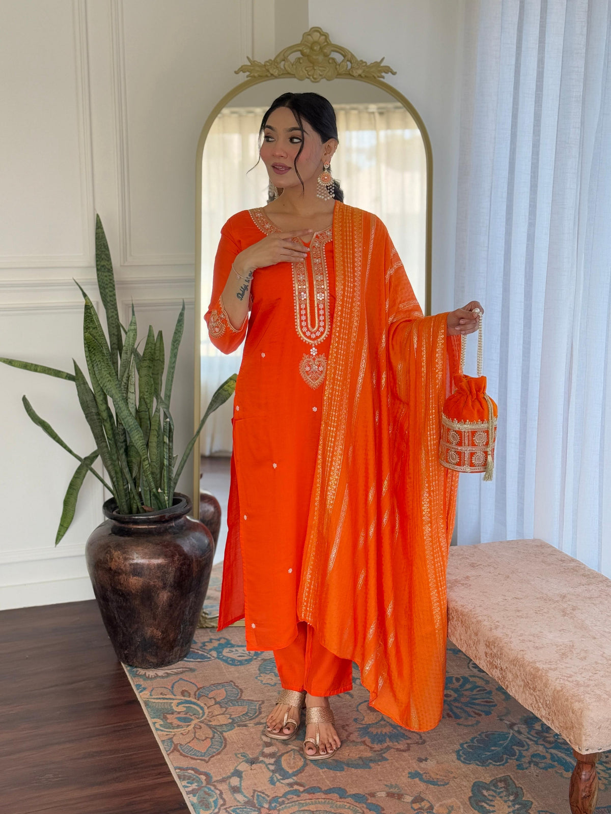 Sonakshi Women's Fenta Viscose Chanderi Kurta Set with Dupatta | Grocsy