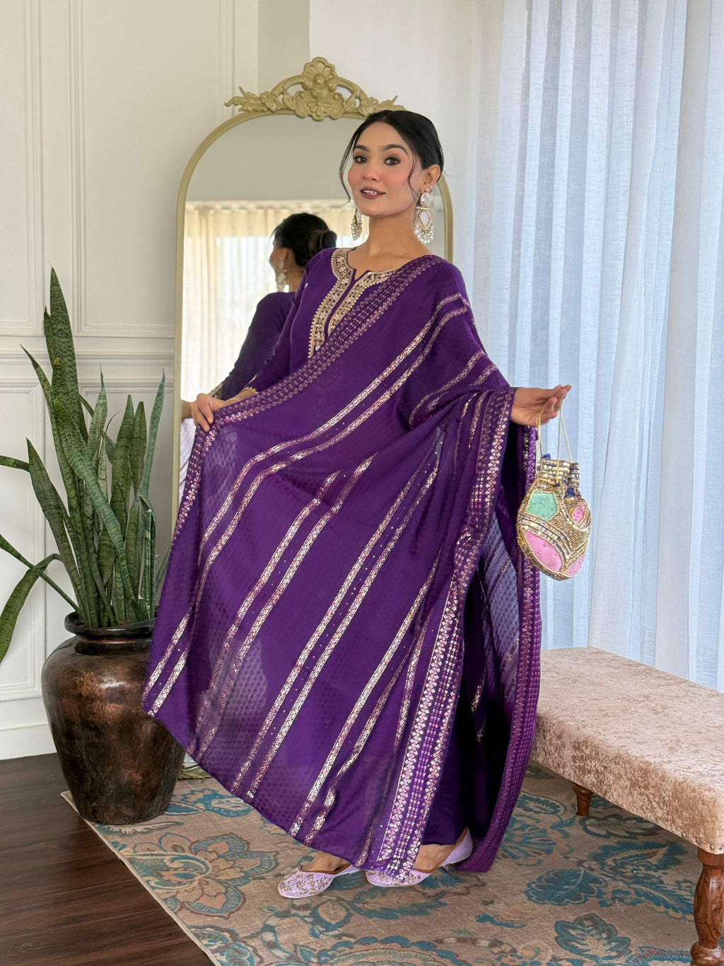 Sonakshi Women's Purple Viscose Chanderi Kurta Set with Dupatta | Grocsy