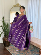 Sonakshi Women's Purple Viscose Chanderi Kurta Set with Dupatta | Grocsy