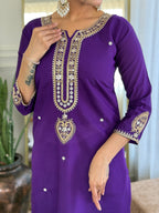 Sonakshi Women's Purple Viscose Chanderi Kurta Set with Dupatta | Grocsy