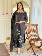 Sonakshi Women's Black Viscose Rayon Kurta Set with Dupatta | Grocsy