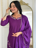 Sonakshi Women's Wine Viscose Rayon Kurta Set with Dupatta | Grocsy