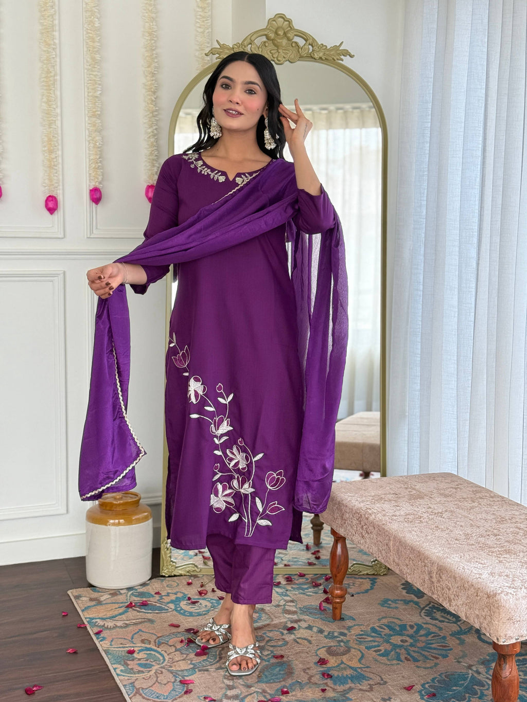 Sonakshi Women's Wine Viscose Rayon Kurta Set with Dupatta | Grocsy