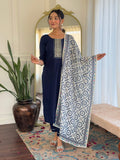 Sonakshi Women's Navy Blue Rayon Embroidered Kurta Set with Dupatta | Grocsy