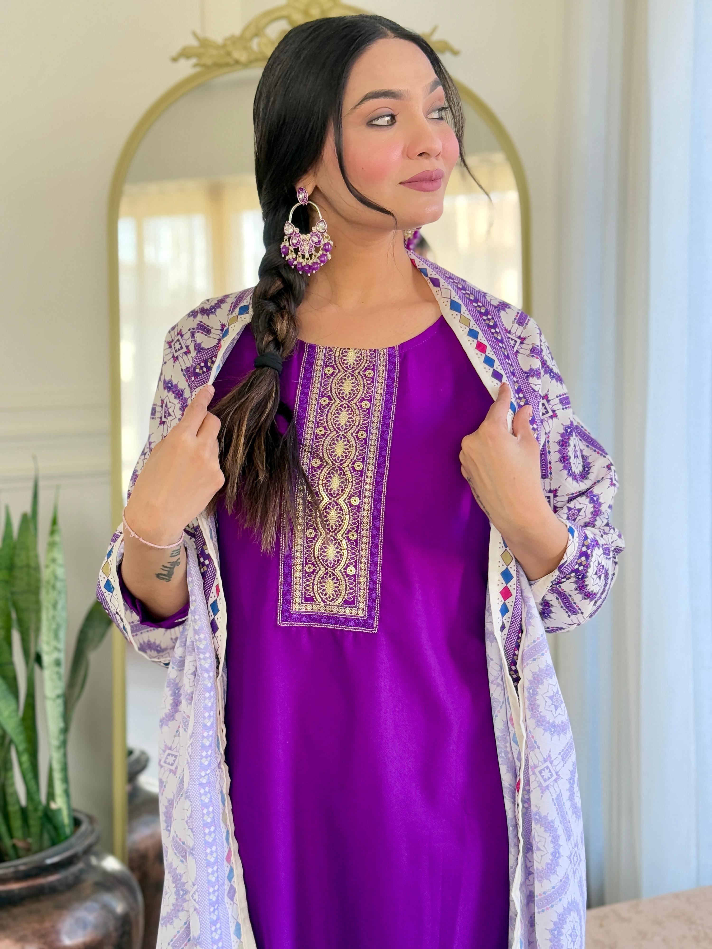 Sonakshi Women's Wine Rayon Embroidered Kurta Set with Dupatta | Grocsy