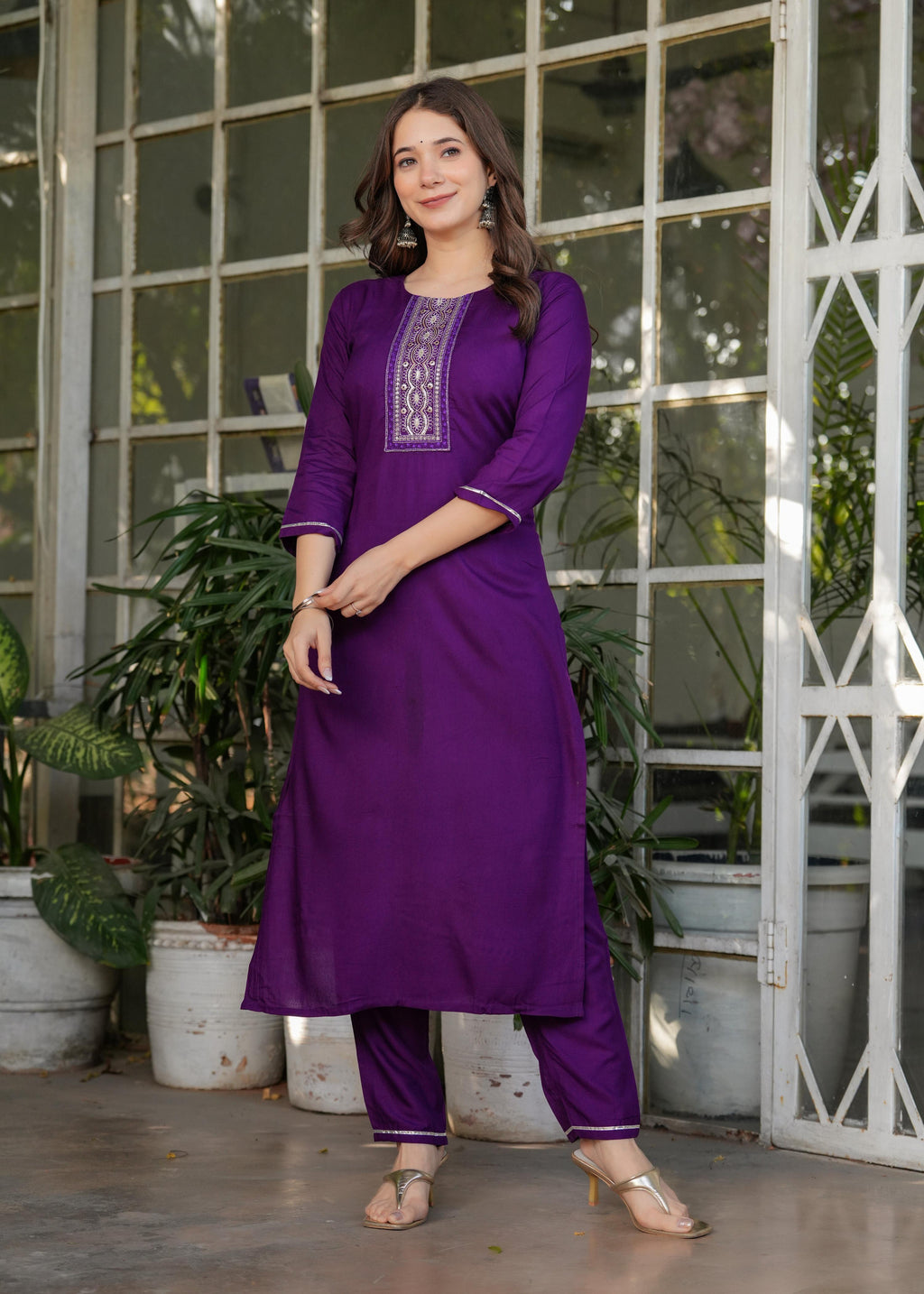 Sonakshi Women's Wine Rayon Embroidered Kurta Set with Dupatta | Grocsy