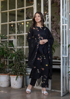 Sonakshi Women's Black Silk Blend Digital Kurta Set with Dupatta | Grocsy
