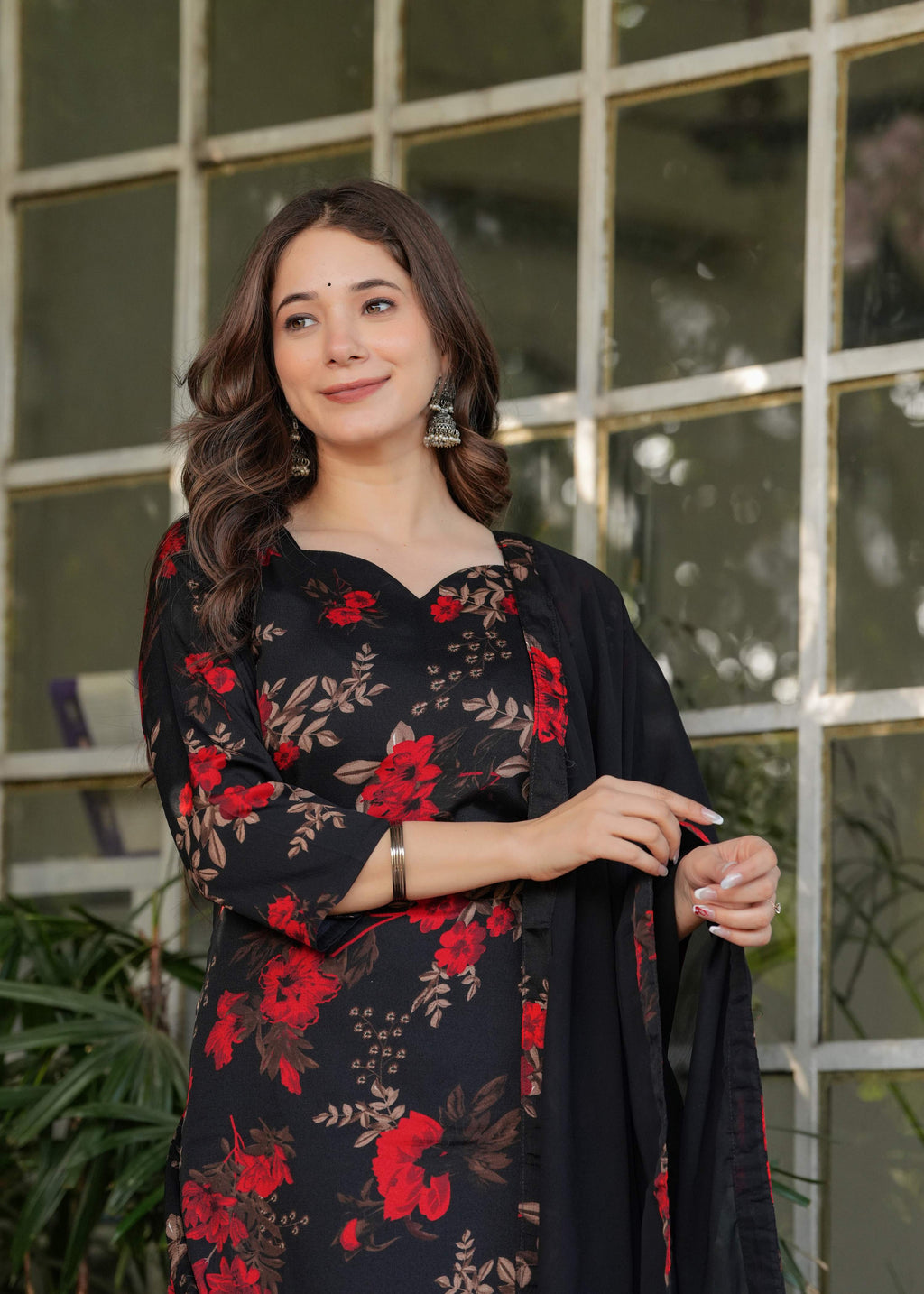 Sonakshi Women's Black Silk Blend Digital Kurta Set with Dupatta | Grocsy