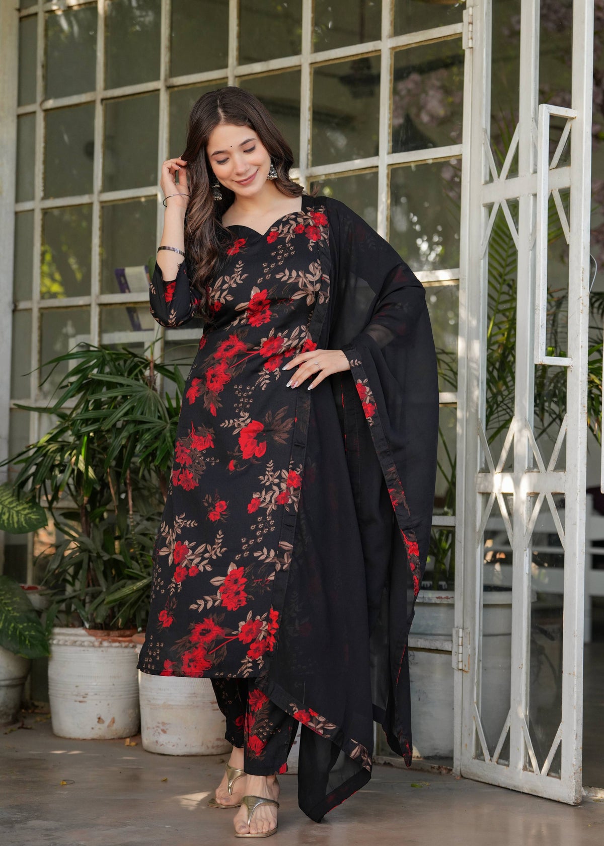 Sonakshi Women's Black Silk Blend Digital Kurta Set with Dupatta | Grocsy