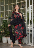 Sonakshi Women's Black Silk Blend Digital Kurta Set with Dupatta | Grocsy