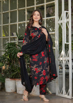 Sonakshi Women's Black Silk Blend Digital Kurta Set with Dupatta | Grocsy