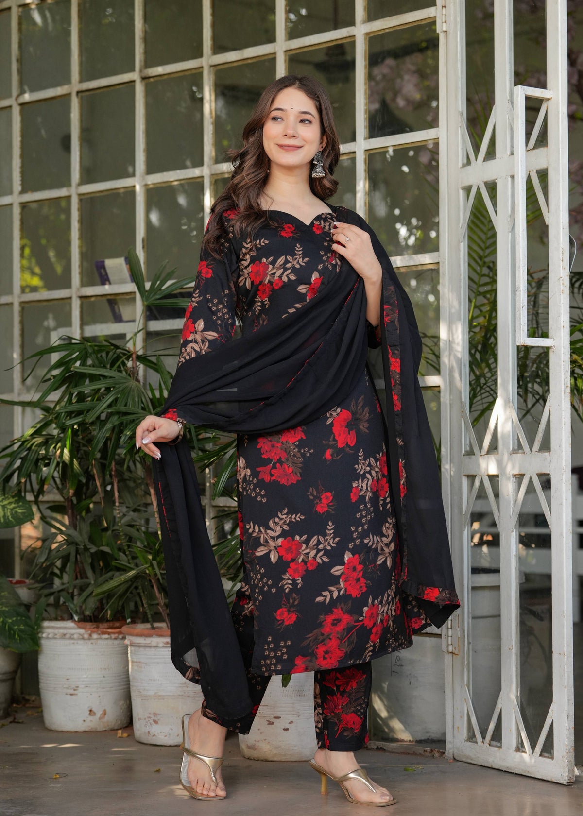 Sonakshi Women's Black Silk Blend Digital Kurta Set with Dupatta | Grocsy