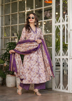 Sonakshi Women's Purple Pure Cotton Digital Print Kurta Set with Dupatta | Grocsy