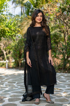 Sonakshi Women's Black Faux Georgette Embroidered Kurta Set with Dupatta | Grocsy