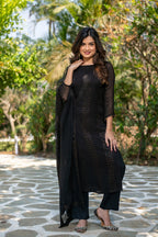 Sonakshi Women's Black Faux Georgette Embroidered Kurta Set with Dupatta | Grocsy