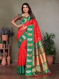 Sonakshi Women's Red Banarasi Silk Zari Woven Traditional Saree with Blouse | Grocsy