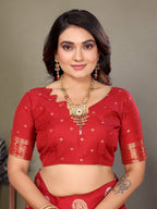 Sonakshi Women's Pink Banarasi Silk Zari Woven Traditional Saree with Blouse | Grocsy
