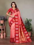 Sonakshi Women's Pink Banarasi Silk Zari Woven Traditional Saree with Blouse | Grocsy