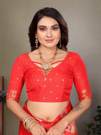 Sonakshi Women's Peach Banarasi Silk Zari Woven Traditional Saree with Blouse | Grocsy