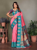 Sonakshi Women's Babypink Banarasi Silk Zari Woven Traditional Saree with Blouse | Grocsy