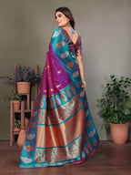 Sonakshi Women's Purple Banarasi Silk Zari Woven Traditional Saree with Blouse | Grocsy