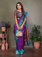 Sonakshi Women's Purple Banarasi Silk Zari Woven Traditional Saree with Blouse | Grocsy
