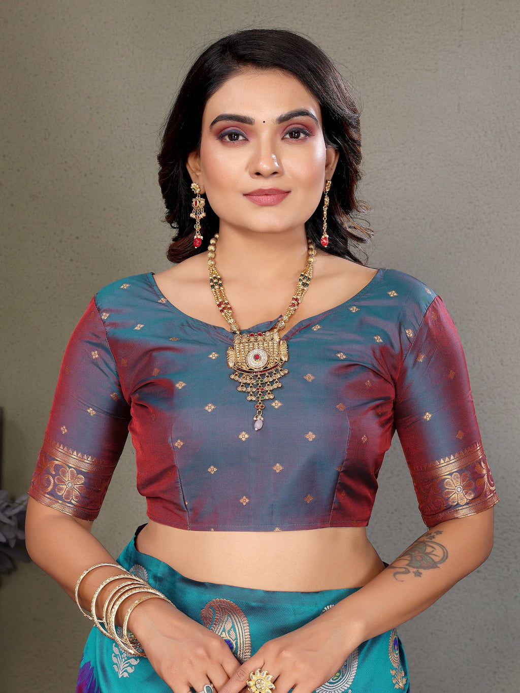 Sonakshi Women's Purple Banarasi Silk Zari Woven Traditional Saree with Blouse | Grocsy