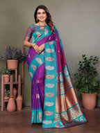 Sonakshi Women's Purple Banarasi Silk Zari Woven Traditional Saree with Blouse | Grocsy