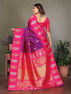 Sonakshi Women's Lavender Banarasi Silk Zari Woven Traditional Saree with Blouse | Grocsy