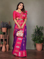 Sonakshi Women's Lavender Banarasi Silk Zari Woven Traditional Saree with Blouse | Grocsy
