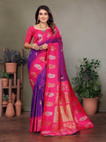 Sonakshi Women's Lavender Banarasi Silk Zari Woven Traditional Saree with Blouse | Grocsy