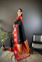 Sonakshi Women's Black Banarasi Silk Zari Woven Traditional Saree with Blouse | Grocsy