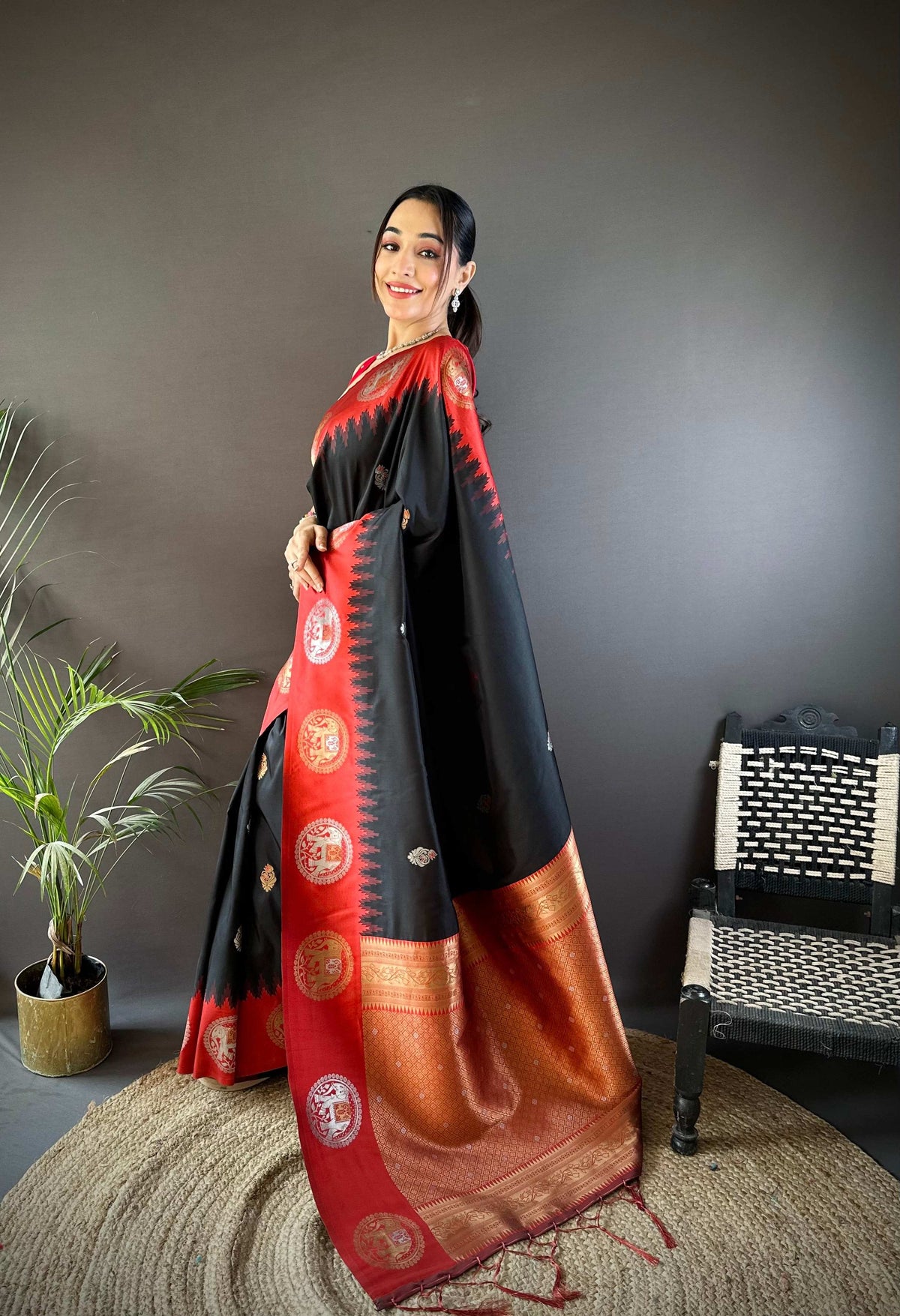 Sonakshi Women's Black Banarasi Silk Zari Woven Traditional Saree with Blouse | Grocsy