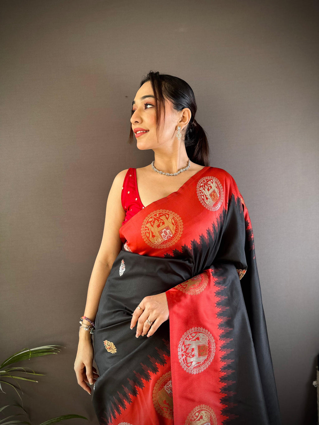 Sonakshi Women's Black Banarasi Silk Zari Woven Traditional Saree with Blouse | Grocsy