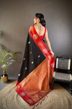 Sonakshi Women's Black Banarasi Silk Zari Woven Traditional Saree with Blouse | Grocsy