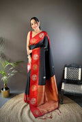 Sonakshi Women's Black Banarasi Silk Zari Woven Traditional Saree with Blouse | Grocsy
