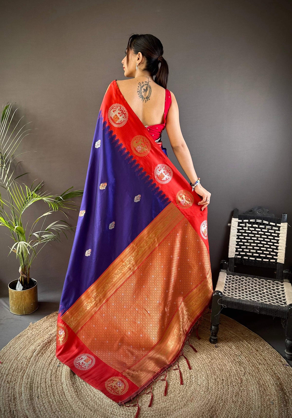 Sonakshi Women's Blue Banarasi Silk Zari Woven Traditional Saree with Blouse | Grocsy