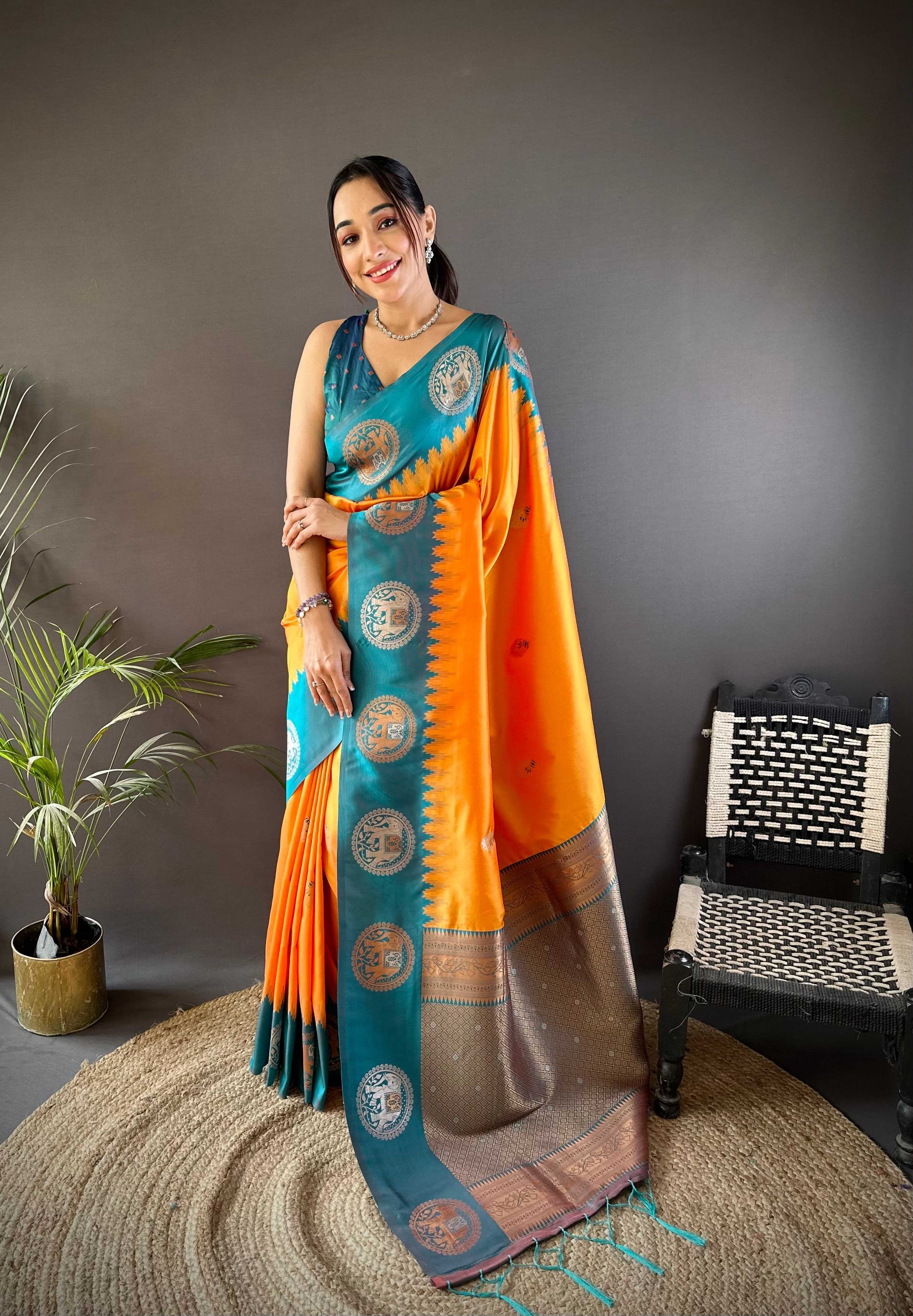 Sonakshi Women's Fenta Banarasi Silk Zari Woven Traditional Saree with Blouse | Grocsy
