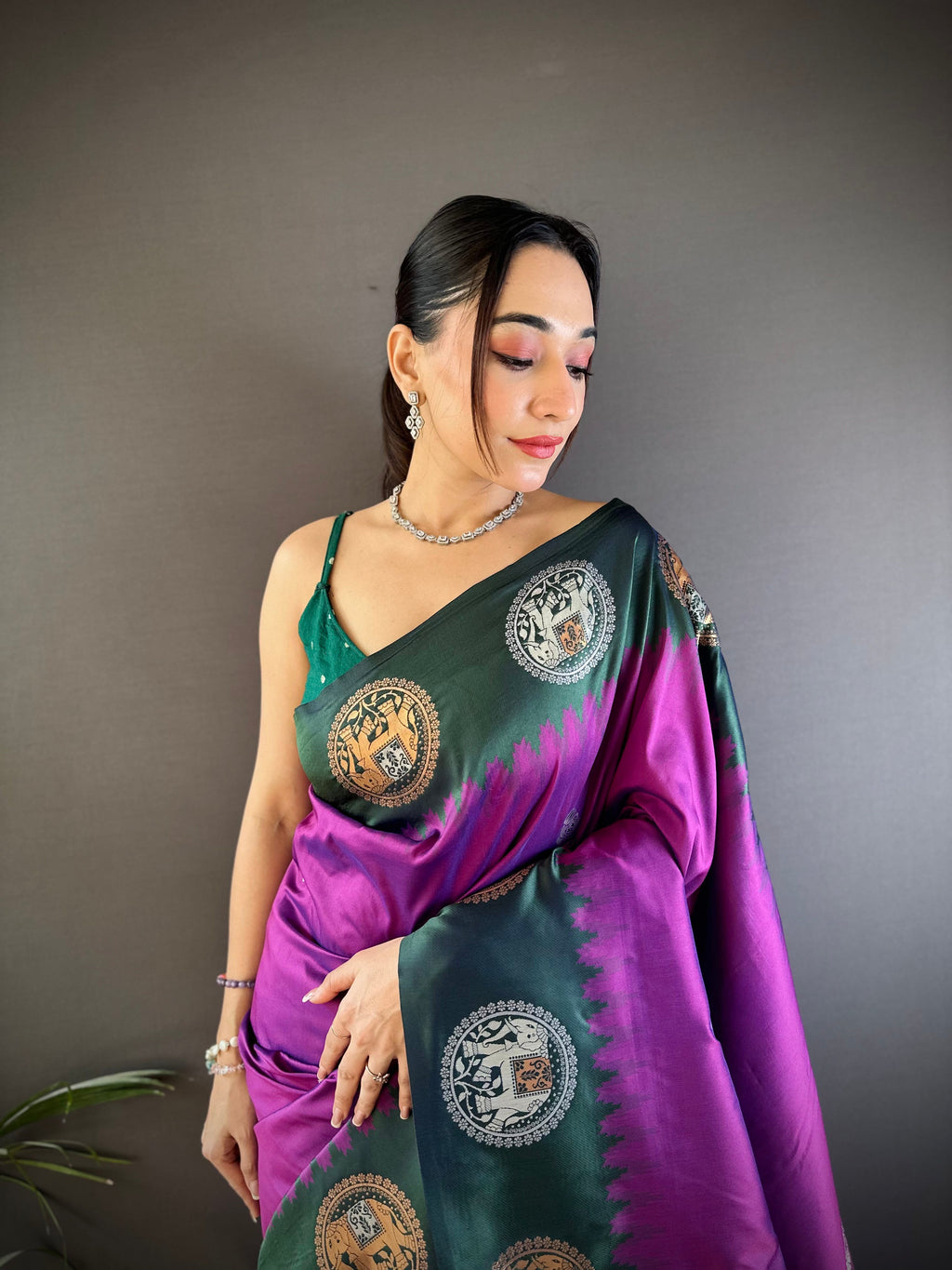 Sonakshi Women's Purple Banarasi Silk Zari Woven Traditional Saree with Blouse | Grocsy