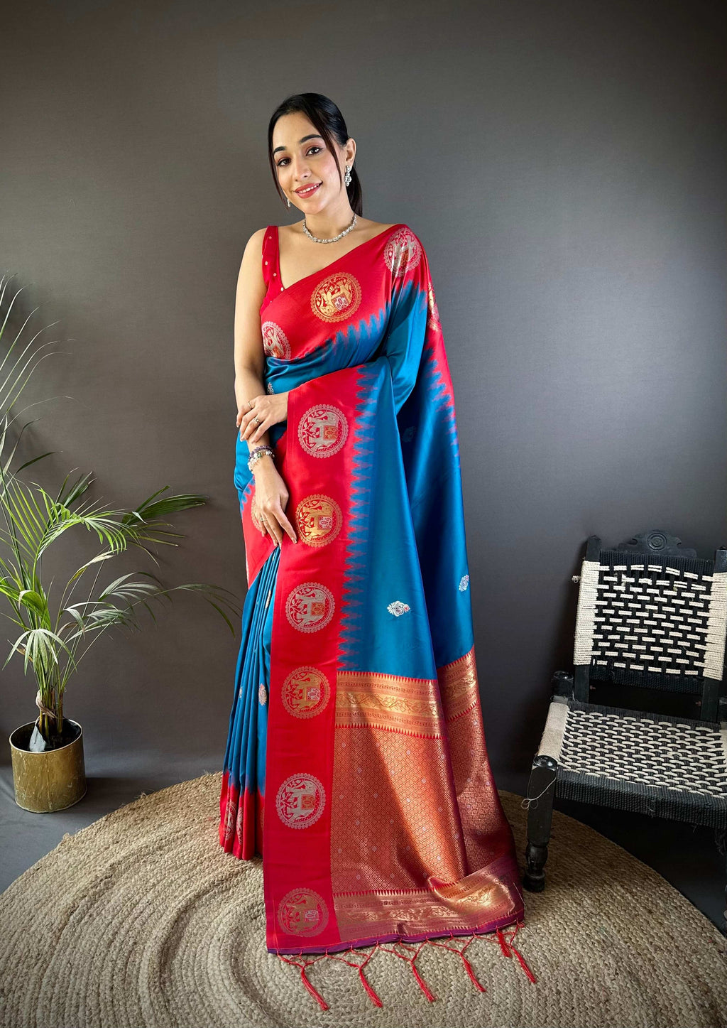 Sonakshi Women's Morepeach Banarasi Silk Zari Woven Traditional Saree with Blouse | Grocsy