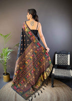 Sonakshi Women's Black Pashmina Silk Zari Woven Traditional Saree with Blouse | Grocsy